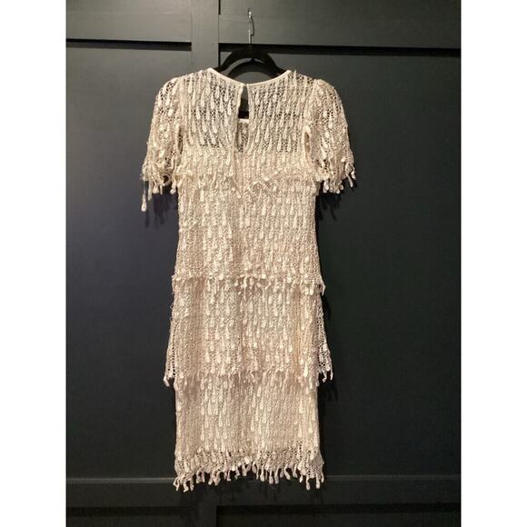 Vintage Cachet by Bari Protas Fringe Lace crochet Short Sleeve flapper Dress 5/6 - Picture 4 of 12